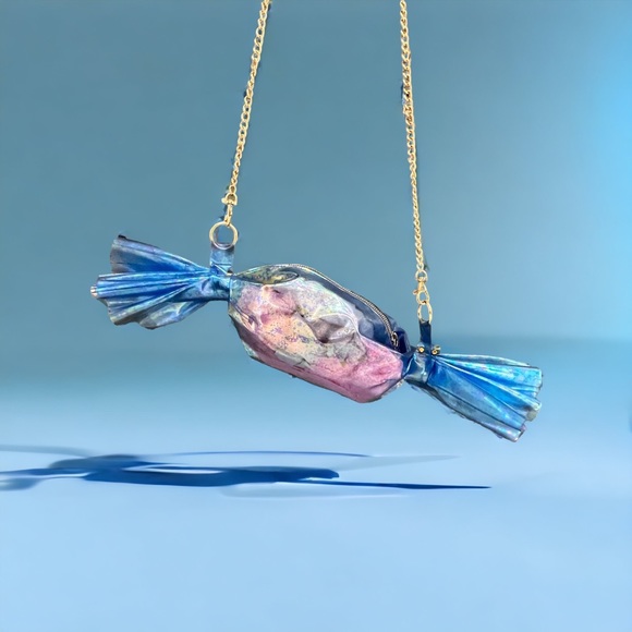 Handmade Blue Oil-slick Clear Vinyl Candy Crossbody - Picture 3 of 7